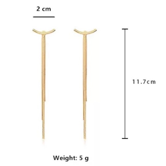 18K Yellow Gold Long Thread Tassel Arc Earrings - Picture 4 of 6